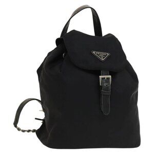 PRADA Backpack Nylon Black Silver Auth bs28389